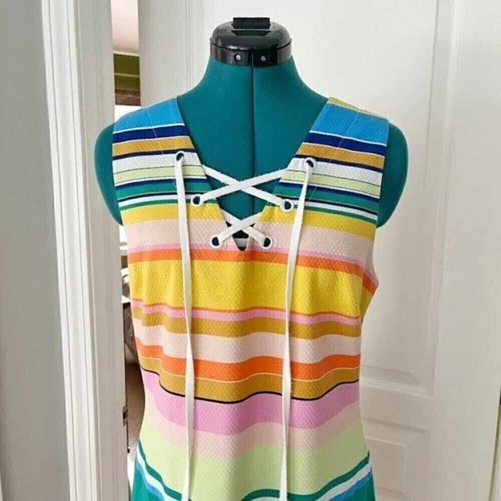 Tracy Reese x Anthropologie Coastal Casual Stripe Sleeveless Shift Dress XKNL17 - Picture 4 of 13